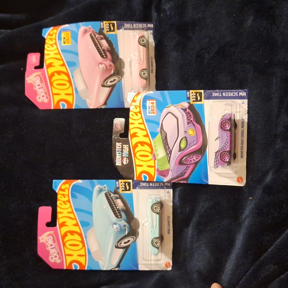 2 Barbie and 1 Monster High Hotwheels Cars NEW